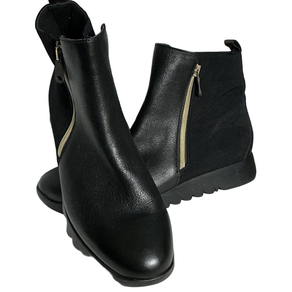 Munro Black Leather Stretch Comfort Ankle Boots 9.5M Shock Absorbing Sole